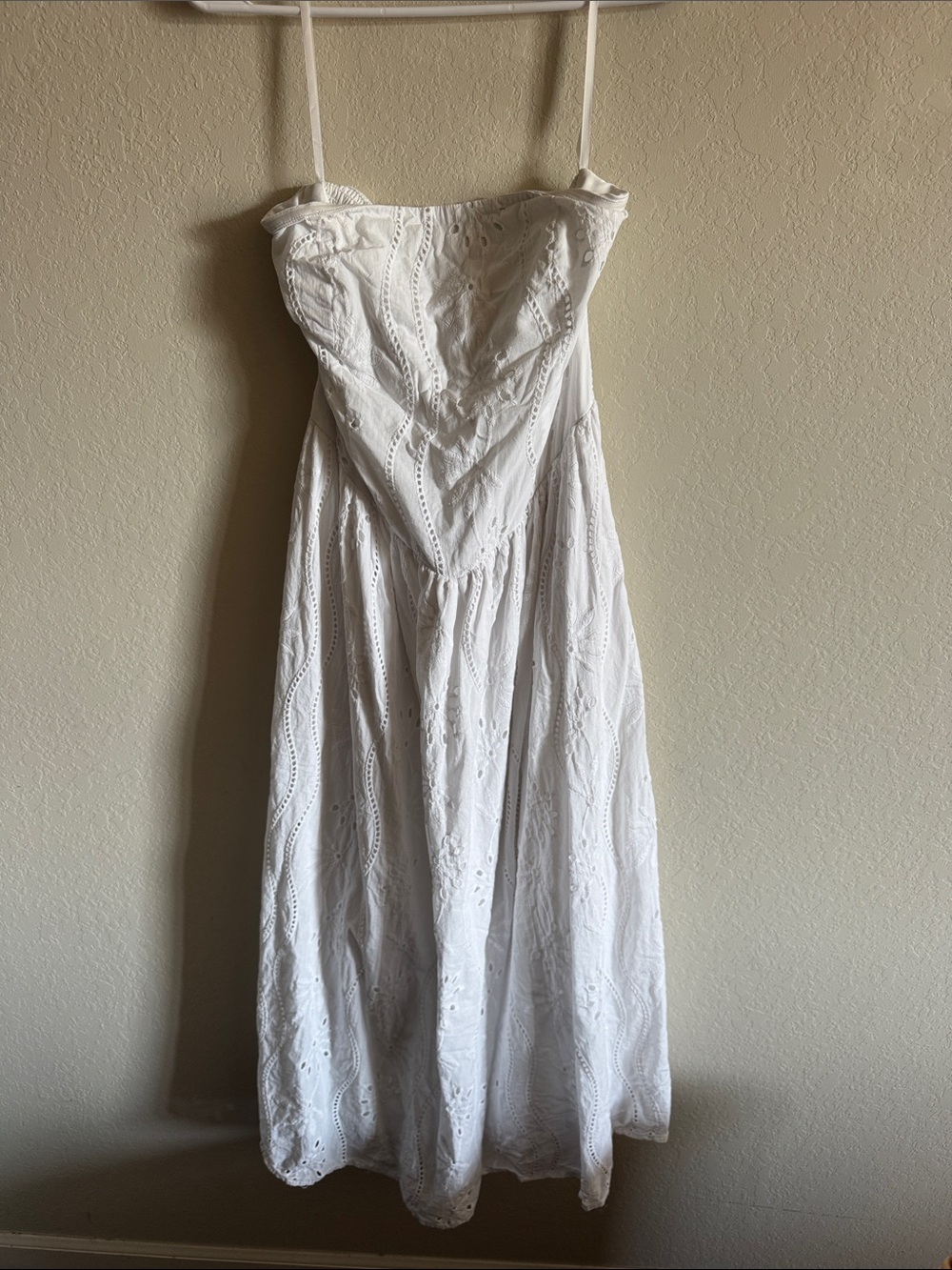 Strapless White Eyelet Midi Dress